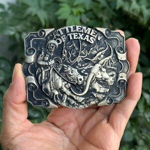 Cattlemen Of Texas Cowboy Cattle Ranching Brass Vintage Belt Buckle